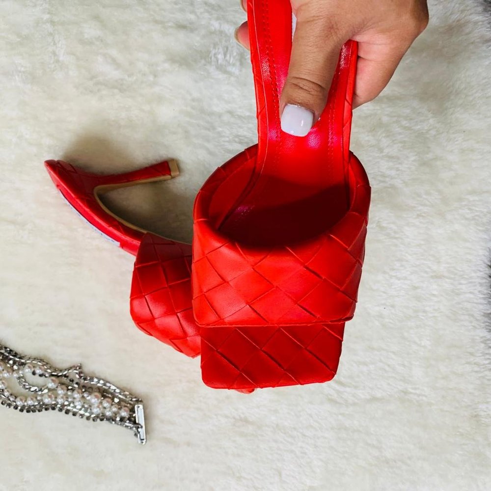 RedLeather PeepToe ShoeWomens SlippersParty Summer - Picture 10 of 16